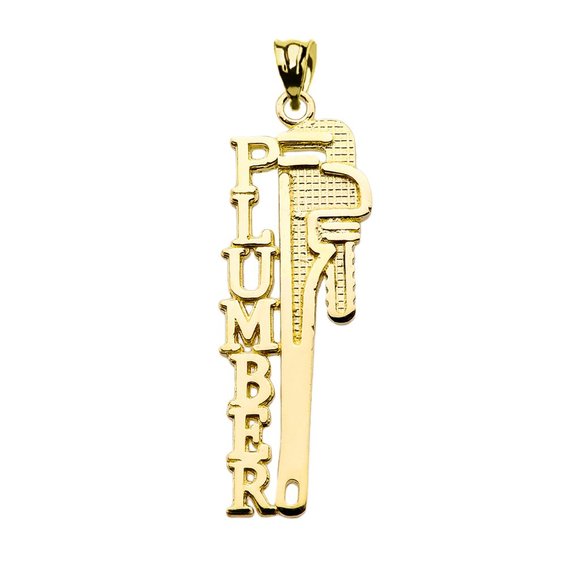 14K Solid Gold Gold Plumber Tool Wrench Pendant - Yellow, Rose, White